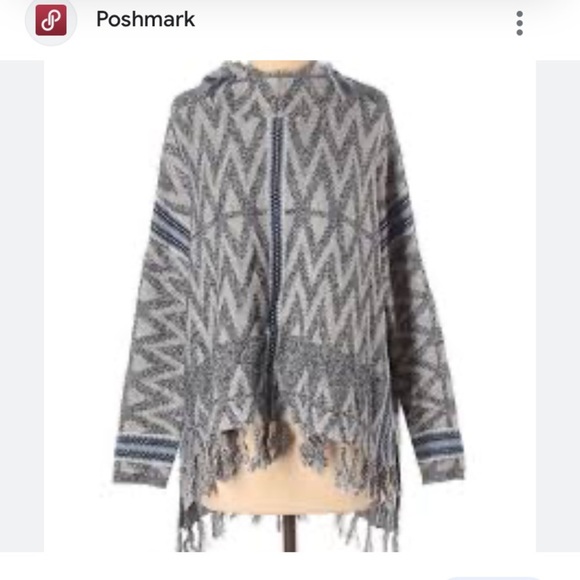 Shrinking Violet Jackets & Blazers - SHRINKING Violet Cape Fringed Hooded 25% Wool Blue Cream Size XL